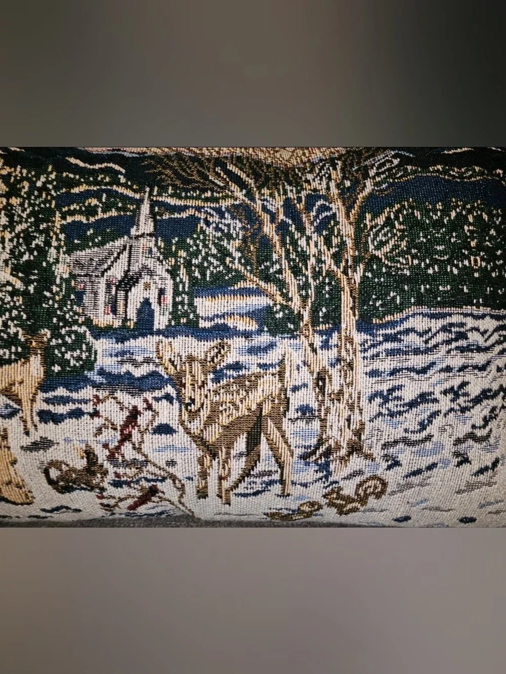 Winter Scene Tapestry Pillow Set of 2 Christmas Deer Church Cardinals Landscape
